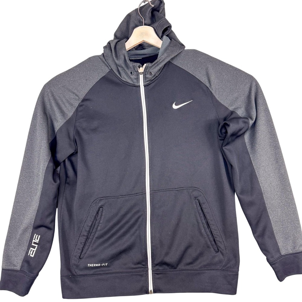 Nike Hoodie Jacket Mens Large Black Gray Therma Fit Elite Full Zip 744503-010
